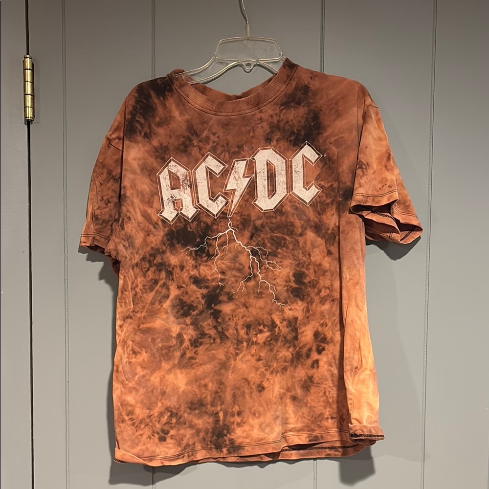 H&M Orange Tie-Dye AC/DC Short Sleeve Tee